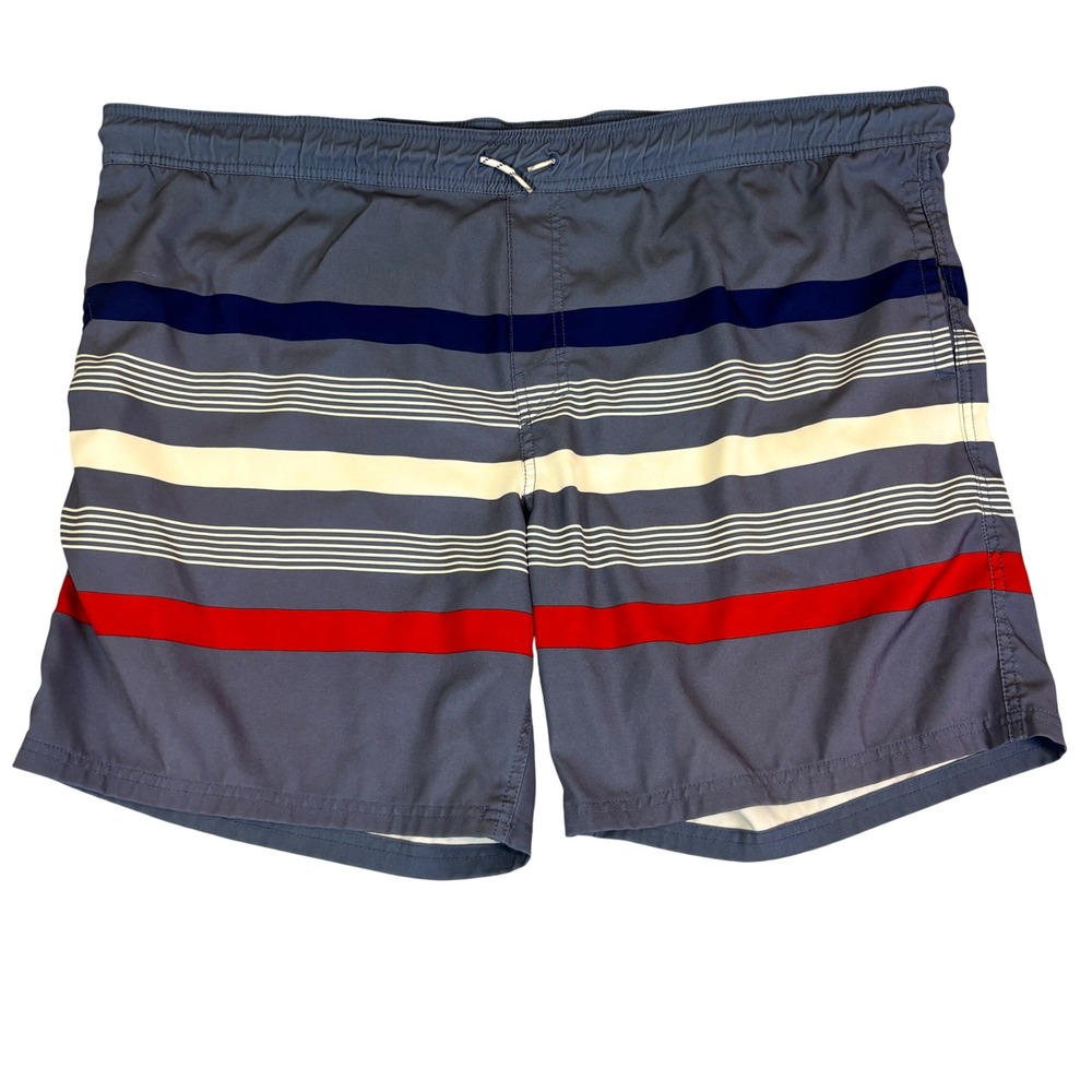 Goodfellow & Co Mens XXL Blue Striped Swim Trunks Board Shorts Elastic Waist